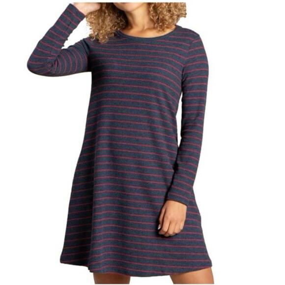 Toad&Co Foothill Long Sleeve Swing Dress True Navy Stripe Small - Picture 1 of 10